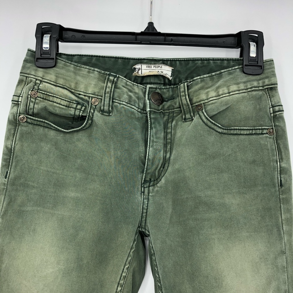 Free People green sueded sateen zipper back skinny jeans, 00/24 - Picture 4 of 16